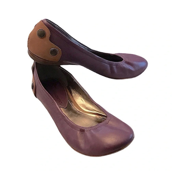 B. Makowsky Remi Leather Slip On Ballet Flats Purple Tan Studded Flat shoes Sz 7 - Picture 1 of 8
